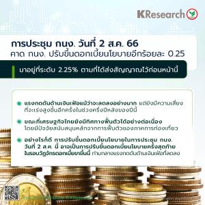 ศูนย์วิจัยกสิกรฯ เก็ง กนง.ขึ้นดอกเบี้ย 0.25% มองเศรษฐกิจครึ่งปีหลังยังฟื้นต่อเนื่อง