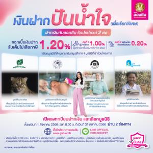 ฝากเงินกับออมสิน รับประโยชน์ 2 ต่อ กับเงินฝากปันน้ำใจ (เผื่อเรียกพิเศษ) ดอกเบี้ย 1.20% ไม่เสียภาษี
