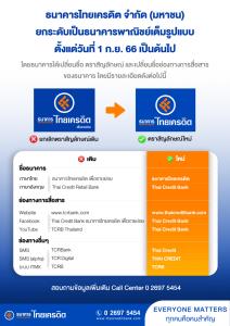 ไทยเครดิตปรับชื่อ-ตราสัญลักษณ์รับธนาคารพาณิชย์เต็มรูปแบบ พร้อมเดินหน้าหนุนกลุ่มรายย่อยที่ขาดโอกาส
