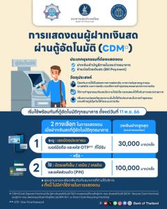 ฝากเงินสดผ่านตู้CDMต้องยืนยันตัวตน เริ่ม11พ.ย.66
