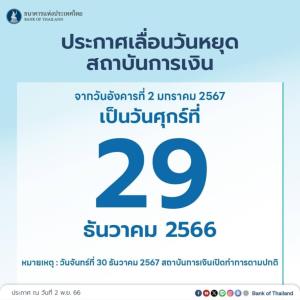 ธปท.เห็นชอบเลื่อนวันหยุดชดเชยตาม ครม.