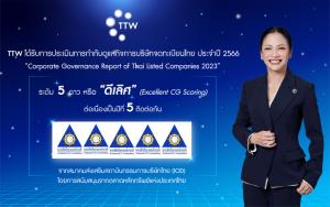 TTW ได้รับการประเมิน CGR ปี 2566 ในระดับ "ดีเลิศ" (Excellent) ต่อเนื่องเป็นปีที่ 5 ติดต่อกัน