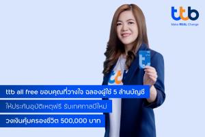 ทีทีบีปลื้มบัญชีออลฟรียอดทะลุ5ล้านบัญชี-เพิ่มวงเงินคุ้มครองชีวีต5แสนช่วงปีใหม่
