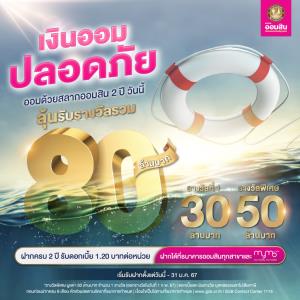 ออมเงินกับสลากออมสิน 2 ปีวันนี้ รับเต็มดอกเบี้ยไม่เสียภาษี แถมลุ้นเงินรางวัลรวมกว่า 80 ล้านบาท