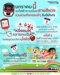 รฟฟท.ชวนร่วมกิจกรรม "บริจาคโลหิตและวันเด็กแห่งชาติ" ณ สถานีกลางกรุงเทพอภิวัฒน์