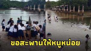 ขอสะพานให้นักเรียนเกาะพยาม หลังต้องหิ้วกระเป๋าลุยน้ำสุดทรหด