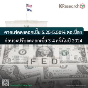 ศูนย์วิจัยกสิกรฯคาดเฟดจะคงดอกเบี้ย -ชี้เงินเฟ้อยังสูงกว่าเป้าหมาย