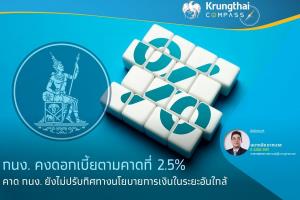 KTB คาด กนง.ยังไม่ปรับทิศทางนโยบายการเงินในระยะใกล้นี้ เหตุ ศก.ยังมีแนวโน้มขยายตัว