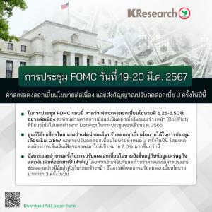 ศูนย์วิจัยกสิกรไทยคาดเฟดคงดอกเบี้ยนโยบาย เริ่มปรับลด มิ.ย.นี้