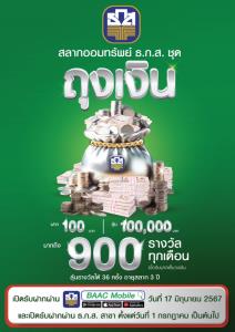 ธ.ก.ส.เปิดขายสลากชุดถุงเงิน ฝาก 100 ลุ้นแสน 900 รางวัลทุกเดือน เริ่ม 1 ก.ค.นี้