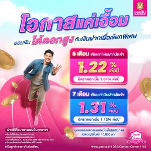 ออมสินให้ฝากกันต่อกับ เงินฝากเผื่อเรียกพิเศษ 5 - 7 เดือน ดอกเบี้ยสูง