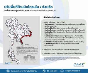 CAAT ออกประกาศฉบับที่ 10 ห้ามบินโดรนพื้นที่ 7 จังหวัด 16-30 พ.ย. 68