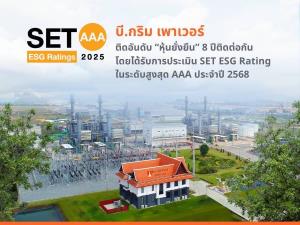 บี.กริม เพาเวอร์ คว้าเรตติ้งระดับ AAA ด้วยคะแนนสูงสุดในกลุ่มอุตสาหกรรม ครองหุ้นยั่งยืน 8 ปีซ้อน