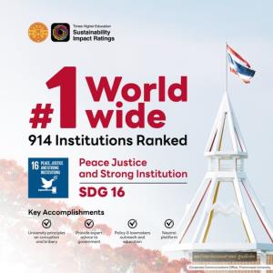 ธรรมศาสตร์ คว้าอันดับ 1 ของโลก ด้าน SDG 16 Peace Justice and Strong Institutions