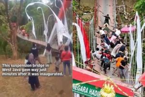 ระทึก! สะพานแขวนคนเดินใน 'อินโดนีเซีย' พังถล่ม หลังทำพิธีเปิดไม่กี่นาที