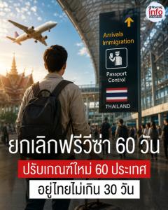 ราชกิจจาฯ ประกาศยกเลิก “ฟรีวีซ่า 60 วัน” ปรับใหม่เหลือ 30 วัน คุมเข้มต่างชาติเข้าไทย