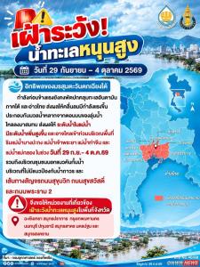 สทนช.เตือน น้ำทะเลหนุนสูง 29 ก.ย. – 4 ต.ค. กระทบ 4 แม่น้ำ 8 จังหวัด