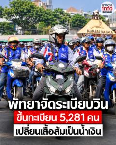 พัทยาเปลี่ยนโฉมวินมอเตอร์ไซค์ จากเสื้อสีส้มเป็นสีน้ำเงิน จัดระเบียบกว่า 5,000 คน