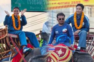 ชาวสุรินทร์จัดใหญ่! แห่ช้าง 9 เชือกต้อนรับ “บิว-เบล” ฮีโร่กรีฑาเอเชียนเกมส์ 2026