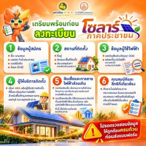 MEA แนะนำเตรียมข้อมูล 6 เรื่อง ก่อนลงทะเบียนโครงการโซลาร์ภาคประชาชน